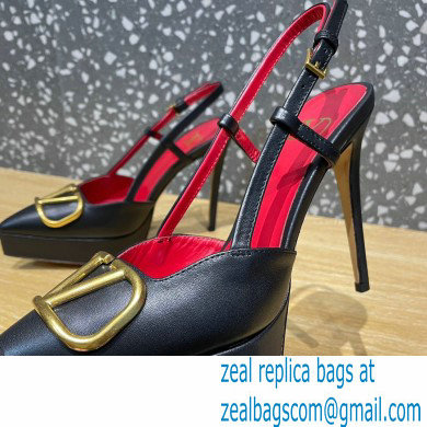 Valentino Heel 10.3cm Platform 2cm VLogo Signature Slingback Pumps Leather Black 2023 - Click Image to Close