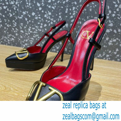 Valentino Heel 10.3cm Platform 2cm VLogo Signature Slingback Pumps Leather Black 2023