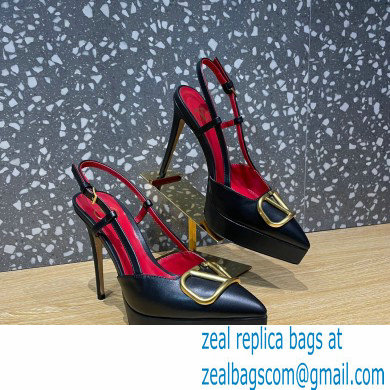 Valentino Heel 10.3cm Platform 2cm VLogo Signature Slingback Pumps Leather Black 2023