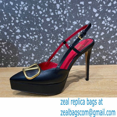 Valentino Heel 10.3cm Platform 2cm VLogo Signature Slingback Pumps Leather Black 2023