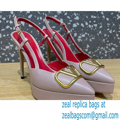 Valentino Heel 10.3cm Platform 2cm VLogo Signature Slingback Pumps Leather Nude 2023