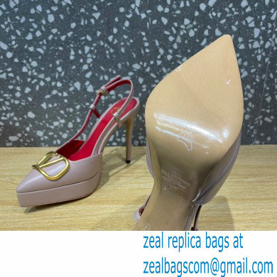 Valentino Heel 10.3cm Platform 2cm VLogo Signature Slingback Pumps Leather Nude 2023