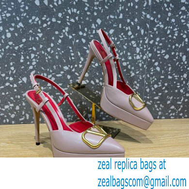 Valentino Heel 10.3cm Platform 2cm VLogo Signature Slingback Pumps Leather Nude 2023