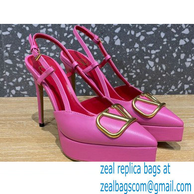 Valentino Heel 10.3cm Platform 2cm VLogo Signature Slingback Pumps Leather Pink 2023