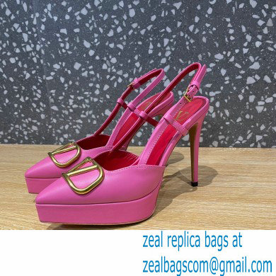 Valentino Heel 10.3cm Platform 2cm VLogo Signature Slingback Pumps Leather Pink 2023