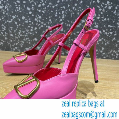 Valentino Heel 10.3cm Platform 2cm VLogo Signature Slingback Pumps Leather Pink 2023