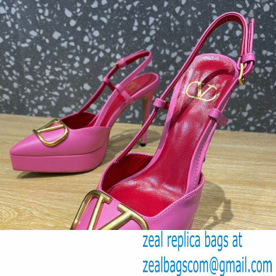 Valentino Heel 10.3cm Platform 2cm VLogo Signature Slingback Pumps Leather Pink 2023