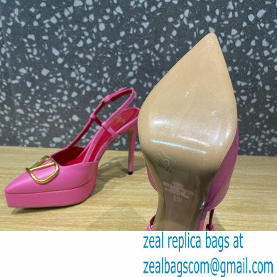 Valentino Heel 10.3cm Platform 2cm VLogo Signature Slingback Pumps Leather Pink 2023