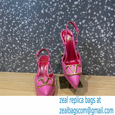 Valentino Heel 10.3cm Platform 2cm VLogo Signature Slingback Pumps Leather Pink 2023