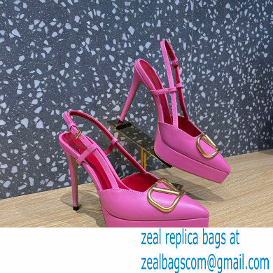 Valentino Heel 10.3cm Platform 2cm VLogo Signature Slingback Pumps Leather Pink 2023