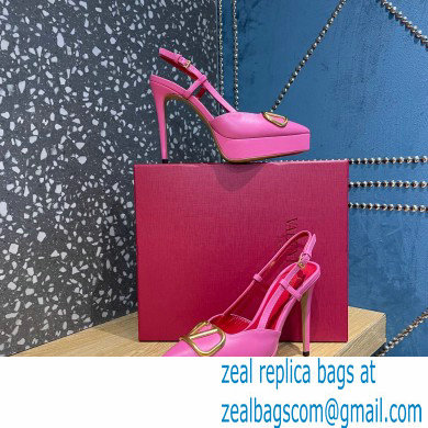 Valentino Heel 10.3cm Platform 2cm VLogo Signature Slingback Pumps Leather Pink 2023