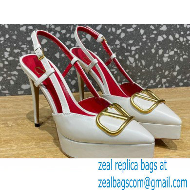 Valentino Heel 10.3cm Platform 2cm VLogo Signature Slingback Pumps Leather White 2023