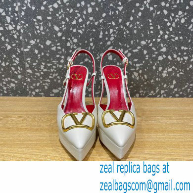 Valentino Heel 10.3cm Platform 2cm VLogo Signature Slingback Pumps Leather White 2023