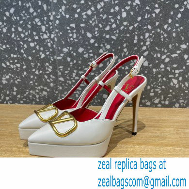 Valentino Heel 10.3cm Platform 2cm VLogo Signature Slingback Pumps Leather White 2023