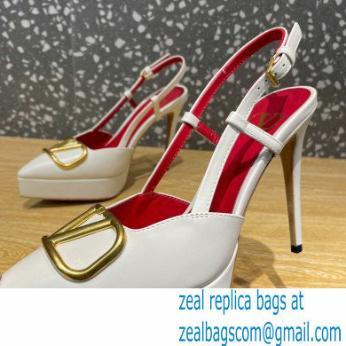 Valentino Heel 10.3cm Platform 2cm VLogo Signature Slingback Pumps Leather White 2023