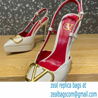 Valentino Heel 10.3cm Platform 2cm VLogo Signature Slingback Pumps Leather White 2023