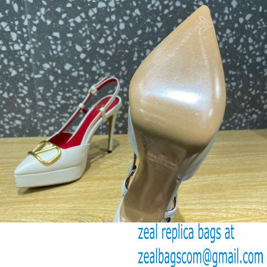 Valentino Heel 10.3cm Platform 2cm VLogo Signature Slingback Pumps Leather White 2023