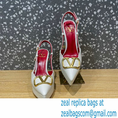 Valentino Heel 10.3cm Platform 2cm VLogo Signature Slingback Pumps Leather White 2023