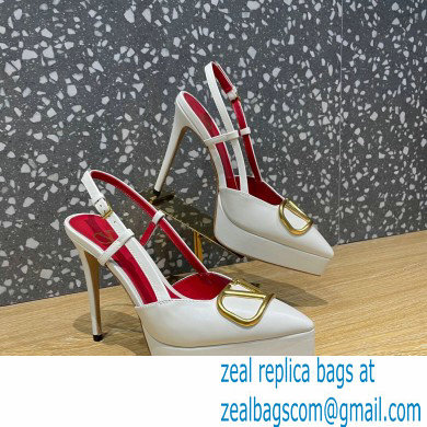 Valentino Heel 10.3cm Platform 2cm VLogo Signature Slingback Pumps Leather White 2023