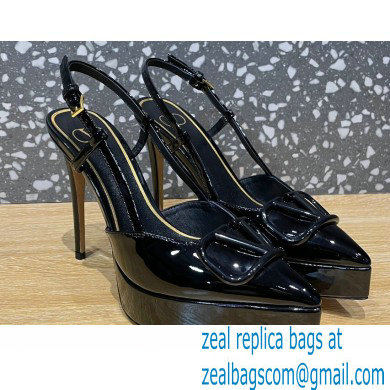 Valentino Heel 10.3cm Platform 2cm VLogo Signature Slingback Pumps Patent Black 2023