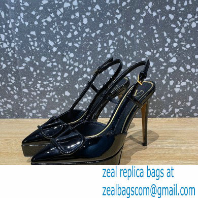 Valentino Heel 10.3cm Platform 2cm VLogo Signature Slingback Pumps Patent Black 2023