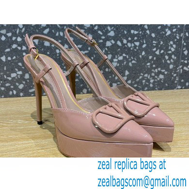 Valentino Heel 10.3cm Platform 2cm VLogo Signature Slingback Pumps Patent Nude 2023