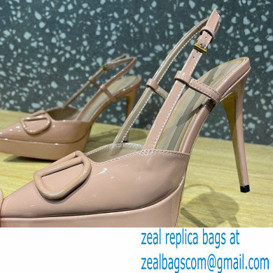 Valentino Heel 10.3cm Platform 2cm VLogo Signature Slingback Pumps Patent Nude 2023