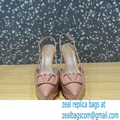 Valentino Heel 10.3cm Platform 2cm VLogo Signature Slingback Pumps Patent Nude 2023