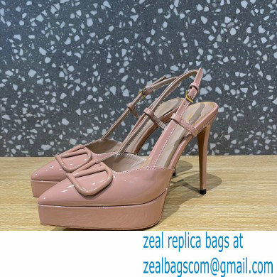 Valentino Heel 10.3cm Platform 2cm VLogo Signature Slingback Pumps Patent Nude 2023