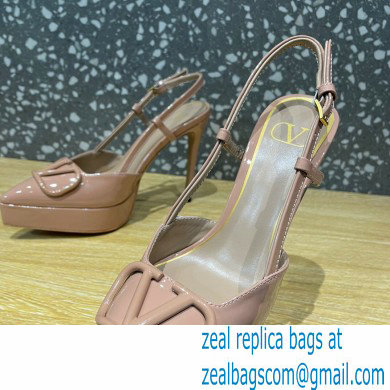 Valentino Heel 10.3cm Platform 2cm VLogo Signature Slingback Pumps Patent Nude 2023