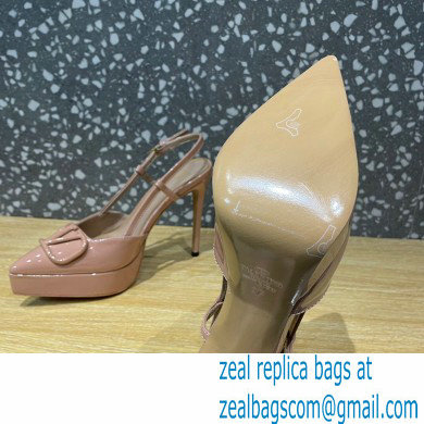 Valentino Heel 10.3cm Platform 2cm VLogo Signature Slingback Pumps Patent Nude 2023