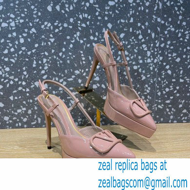 Valentino Heel 10.3cm Platform 2cm VLogo Signature Slingback Pumps Patent Nude 2023