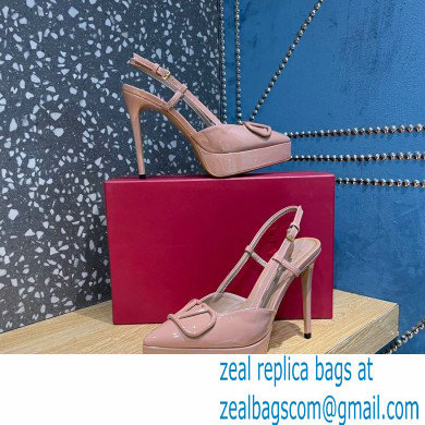 Valentino Heel 10.3cm Platform 2cm VLogo Signature Slingback Pumps Patent Nude 2023