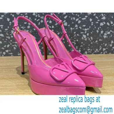 Valentino Heel 10.3cm Platform 2cm VLogo Signature Slingback Pumps Patent Pink 2023