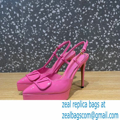 Valentino Heel 10.3cm Platform 2cm VLogo Signature Slingback Pumps Patent Pink 2023