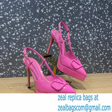 Valentino Heel 10.3cm Platform 2cm VLogo Signature Slingback Pumps Patent Pink 2023