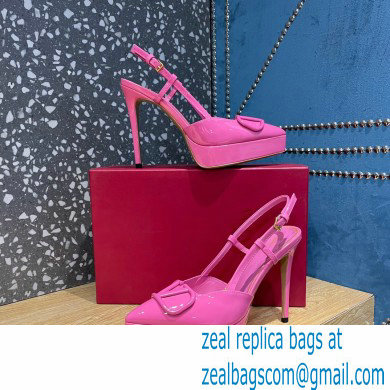 Valentino Heel 10.3cm Platform 2cm VLogo Signature Slingback Pumps Patent Pink 2023