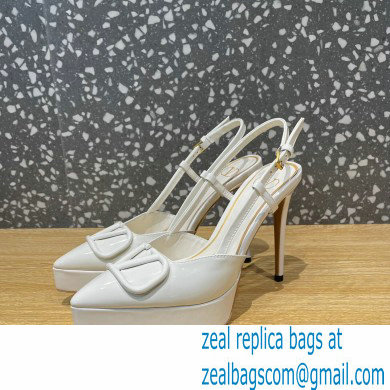 Valentino Heel 10.3cm Platform 2cm VLogo Signature Slingback Pumps Patent White 2023