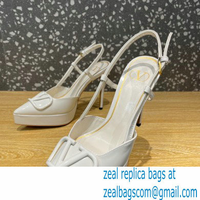 Valentino Heel 10.3cm Platform 2cm VLogo Signature Slingback Pumps Patent White 2023