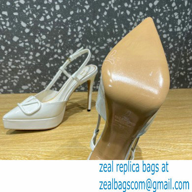 Valentino Heel 10.3cm Platform 2cm VLogo Signature Slingback Pumps Patent White 2023