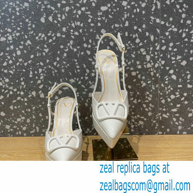 Valentino Heel 10.3cm Platform 2cm VLogo Signature Slingback Pumps Patent White 2023