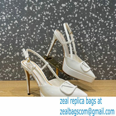 Valentino Heel 10.3cm Platform 2cm VLogo Signature Slingback Pumps Patent White 2023