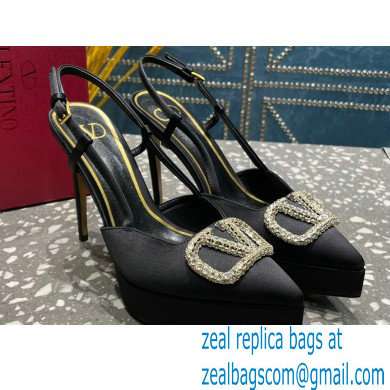 Valentino Heel 10.3cm Platform 2cm VLogo Signature Slingback Pumps Satin Black 2023