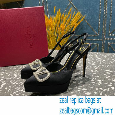 Valentino Heel 10.3cm Platform 2cm VLogo Signature Slingback Pumps Satin Black 2023