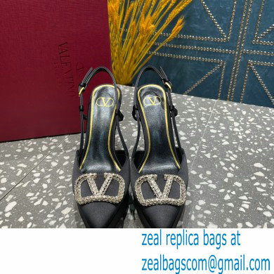 Valentino Heel 10.3cm Platform 2cm VLogo Signature Slingback Pumps Satin Black 2023