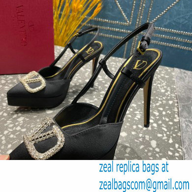 Valentino Heel 10.3cm Platform 2cm VLogo Signature Slingback Pumps Satin Black 2023