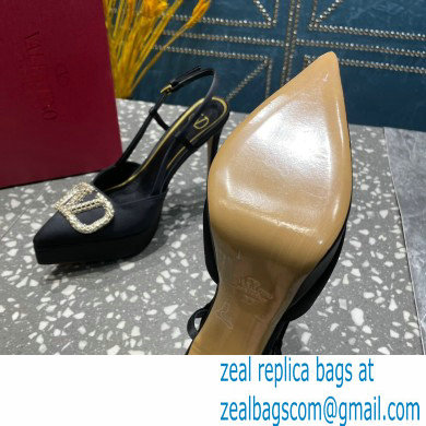 Valentino Heel 10.3cm Platform 2cm VLogo Signature Slingback Pumps Satin Black 2023