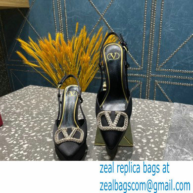 Valentino Heel 10.3cm Platform 2cm VLogo Signature Slingback Pumps Satin Black 2023