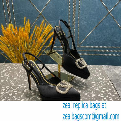 Valentino Heel 10.3cm Platform 2cm VLogo Signature Slingback Pumps Satin Black 2023