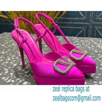 Valentino Heel 10.3cm Platform 2cm VLogo Signature Slingback Pumps Satin Fuchsia 2023